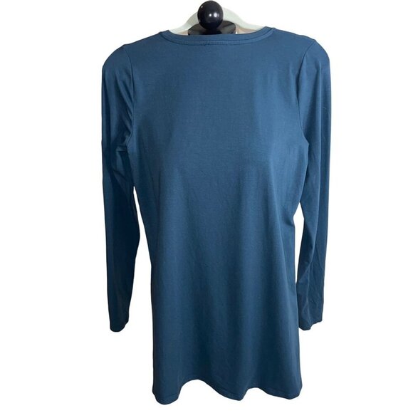 Eileen Fisher Womens Top Size XS Green Tunic Side Slits Crew Neck Stretch - Picture 2 of 8